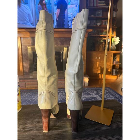 Vintage Colin Stuart Leather Knee High Zipper Ivory Boots Sz. 7 - Picture 9 of 9